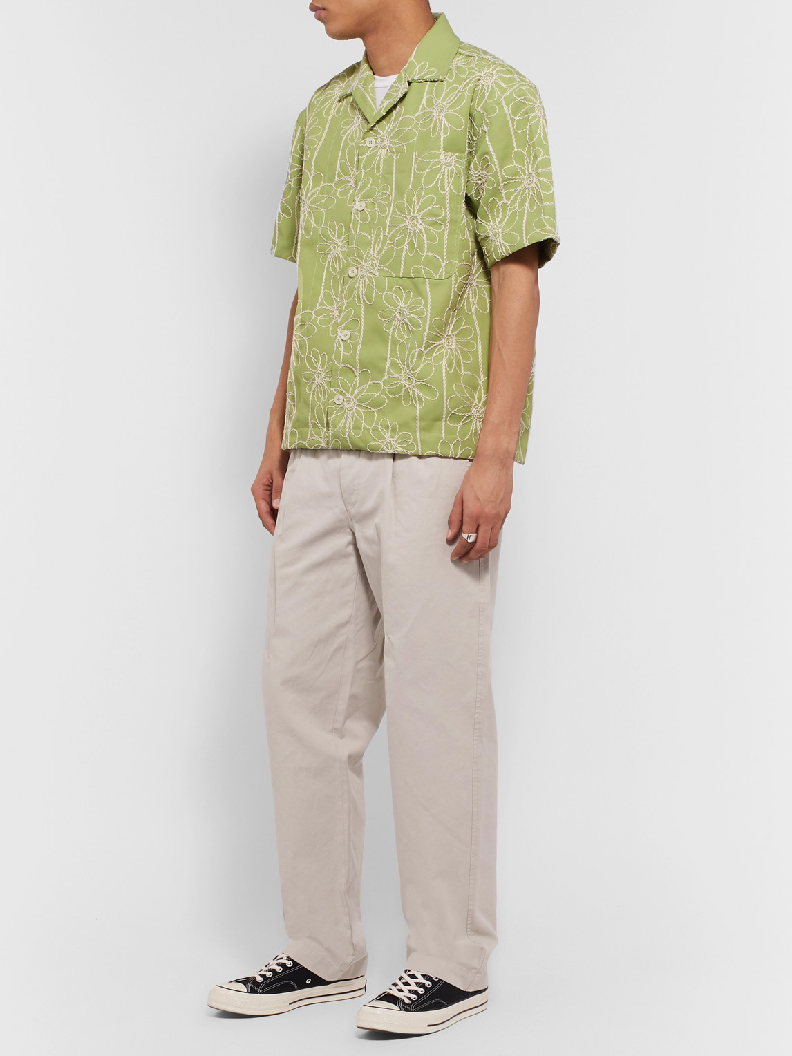 Shop Jacquemus Jean Camp-collar Embroidered Twill Shirt In Green