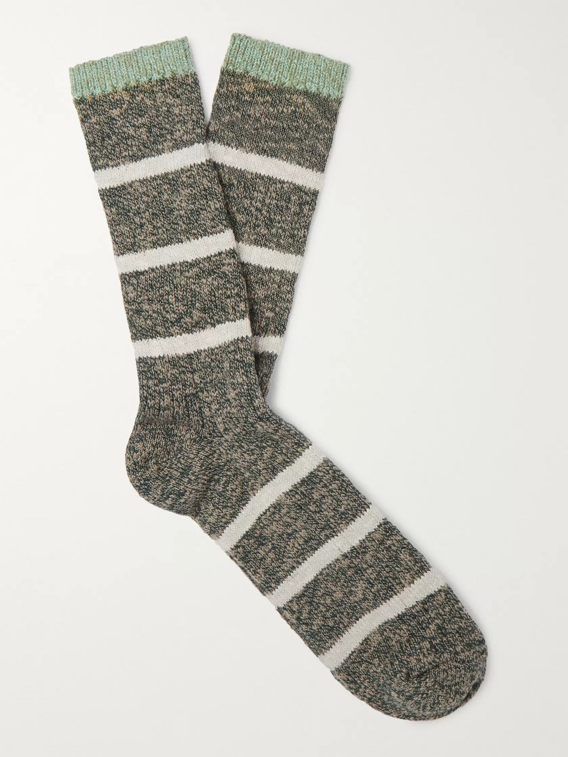 Bellerose Striped Mélange Cotton-blend Socks In Green