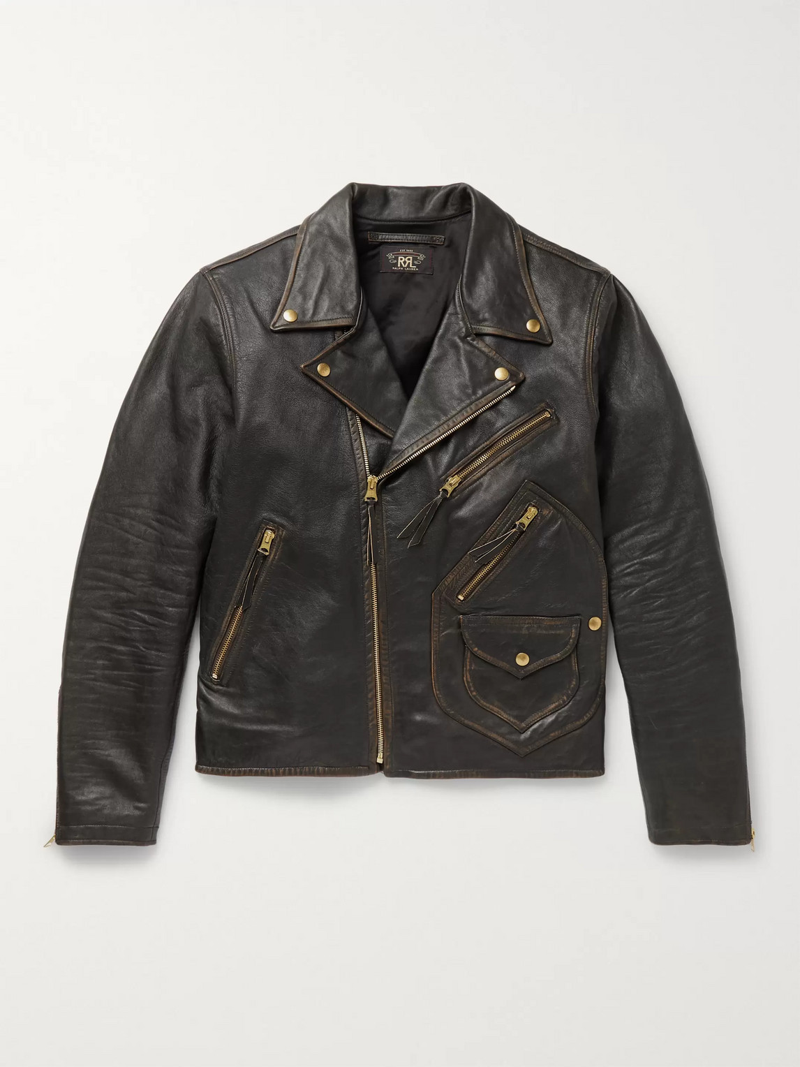 Rrl Marshall Leather Biker Jacket In Black