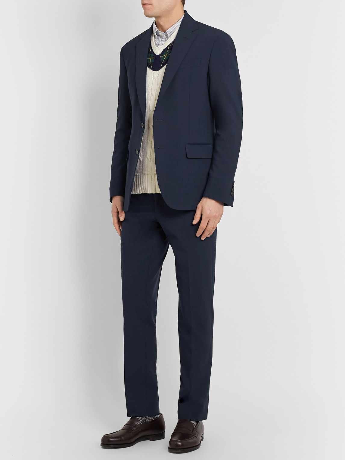 Polo Ralph Lauren Slim-fit Wool-blend Seersucker Suit Jacket In Blue