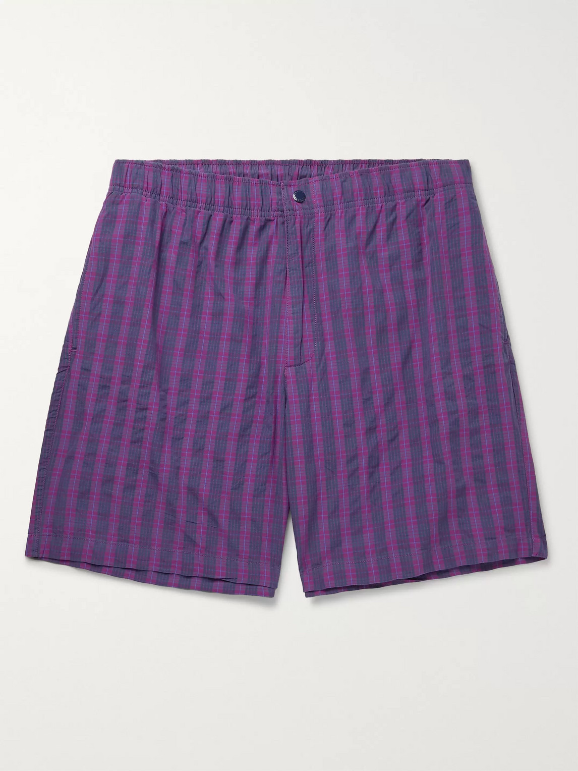 Adsum Bank Checked Cotton Shorts In Purple
