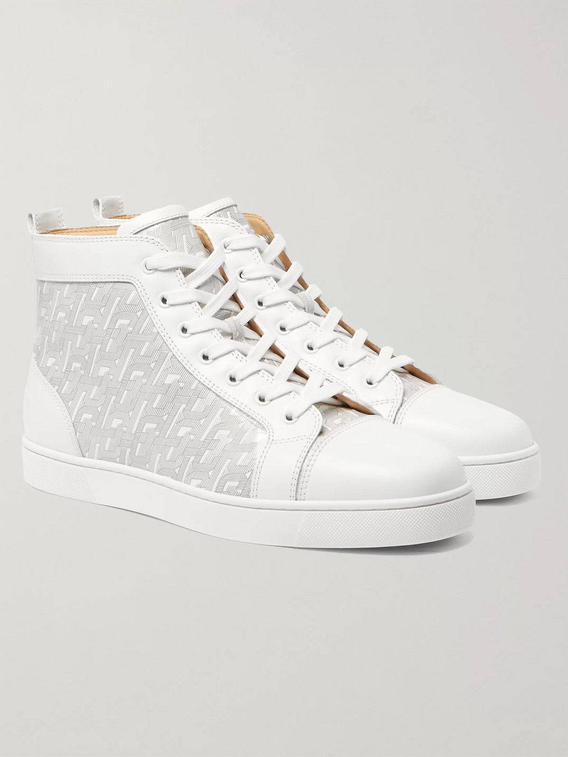 CHRISTIAN LOUBOUTIN LOUIS SMOOTH AND LOGO-PRINT PATENT-LEATHER HIGH-TOP SNEAKERS