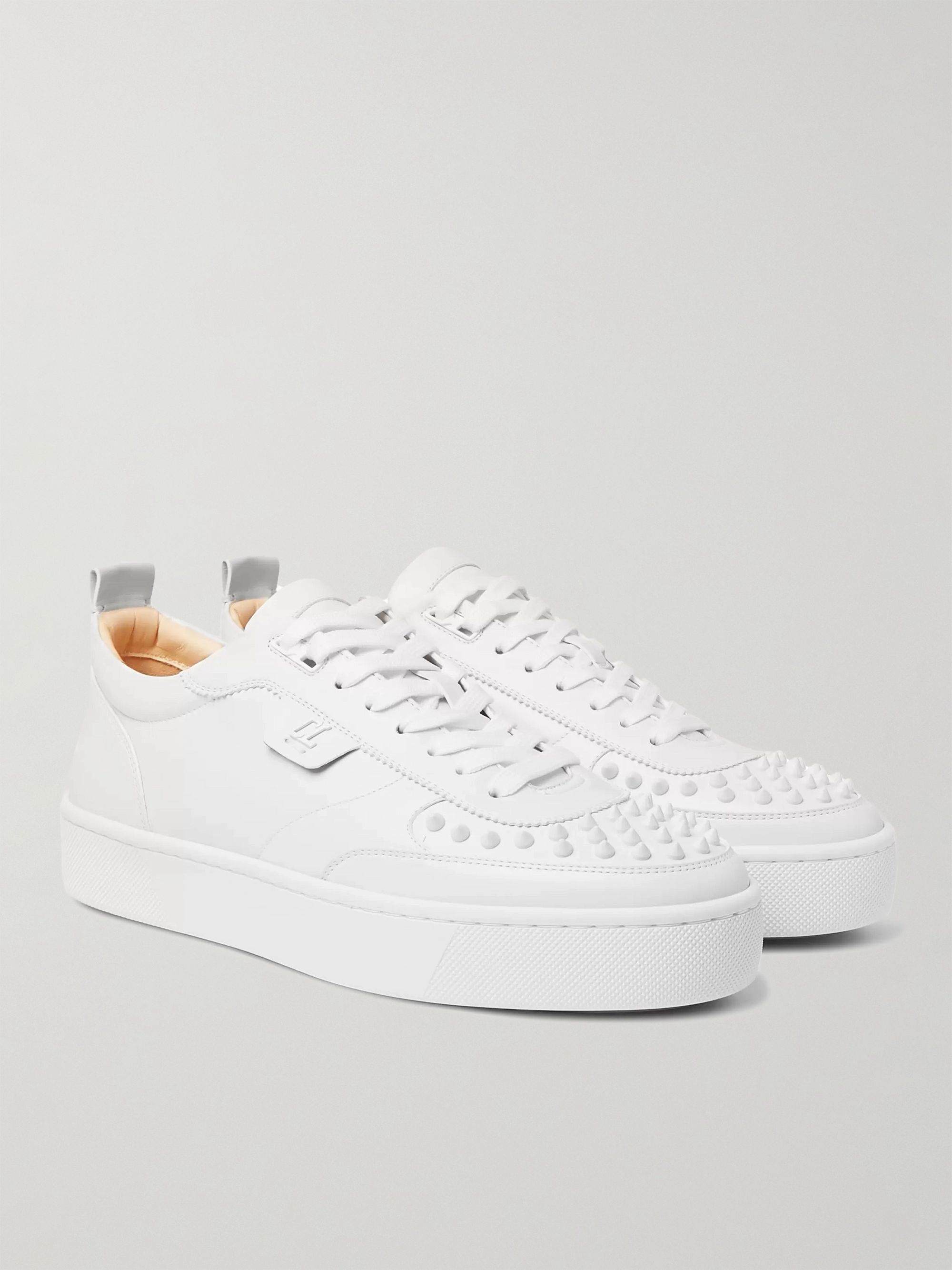 White Happyrui Spiked Leather Sneakers 