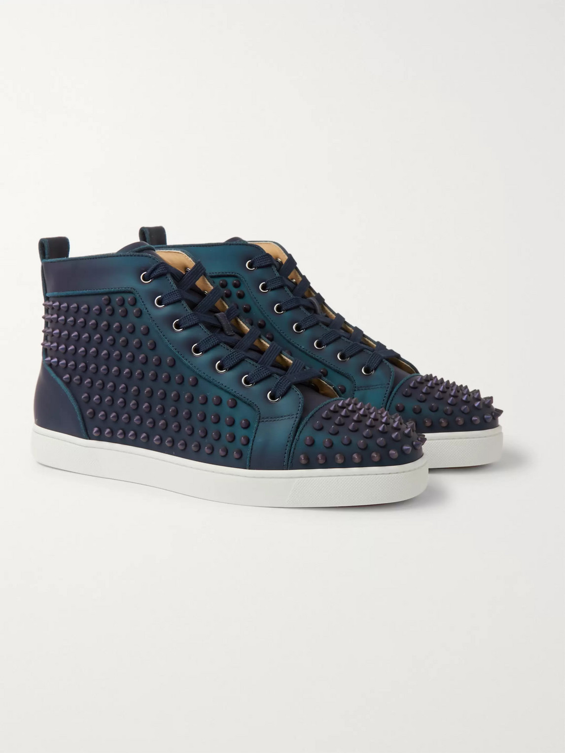 CHRISTIAN LOUBOUTIN LOUIS ORLATO SPIKES IRIDESCENT LEATHER HIGH-TOP trainers