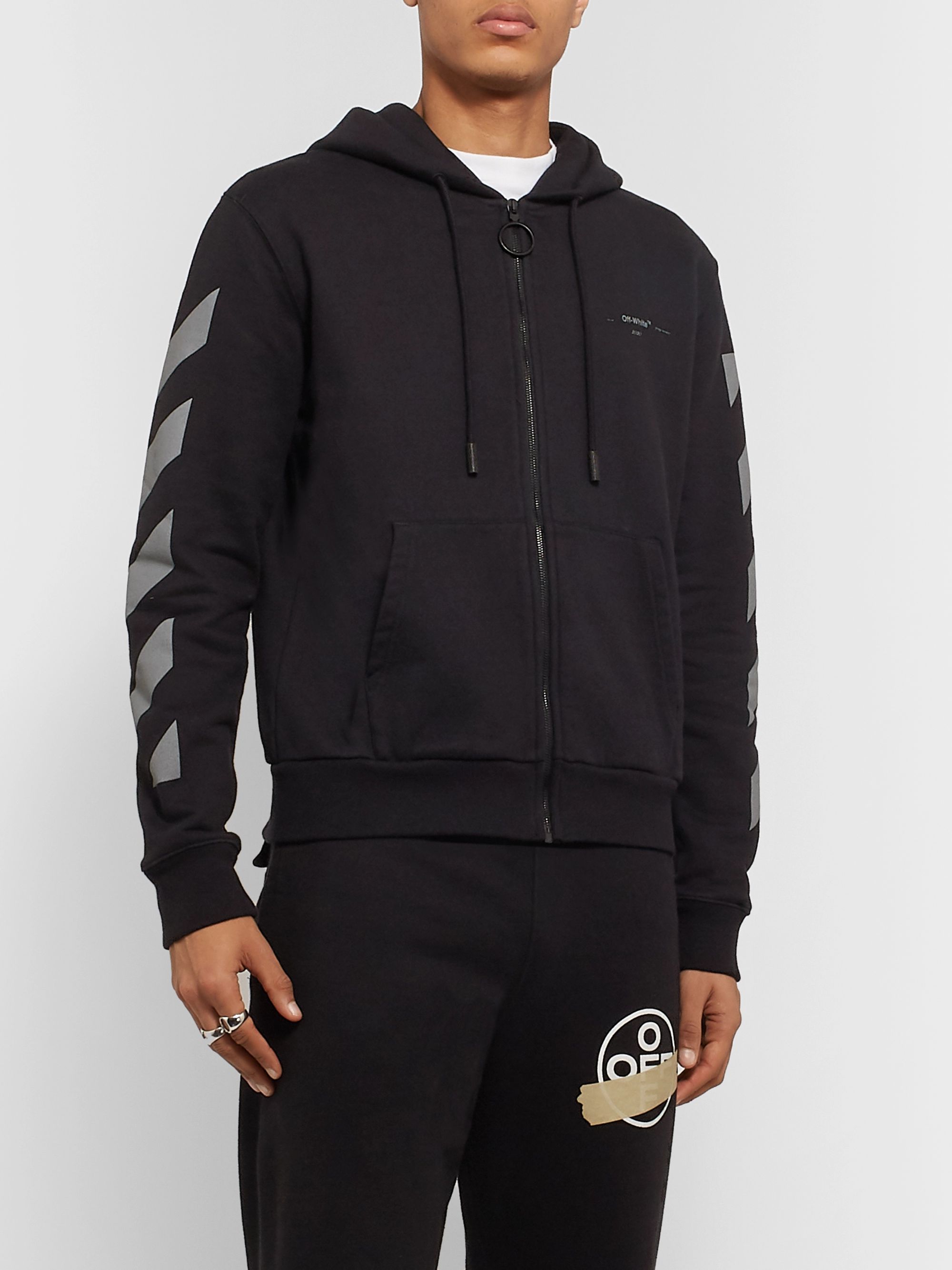 Black Glow-In-The-Dark Printed Loopback Cotton-Jersey Hoodie | Off-White | MR PORTER1536 x 1604