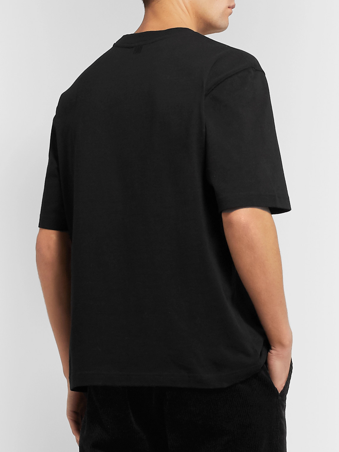 Shop Ami Alexandre Mattiussi Logo-embroidered Cotton-jersey T-shirt In Black