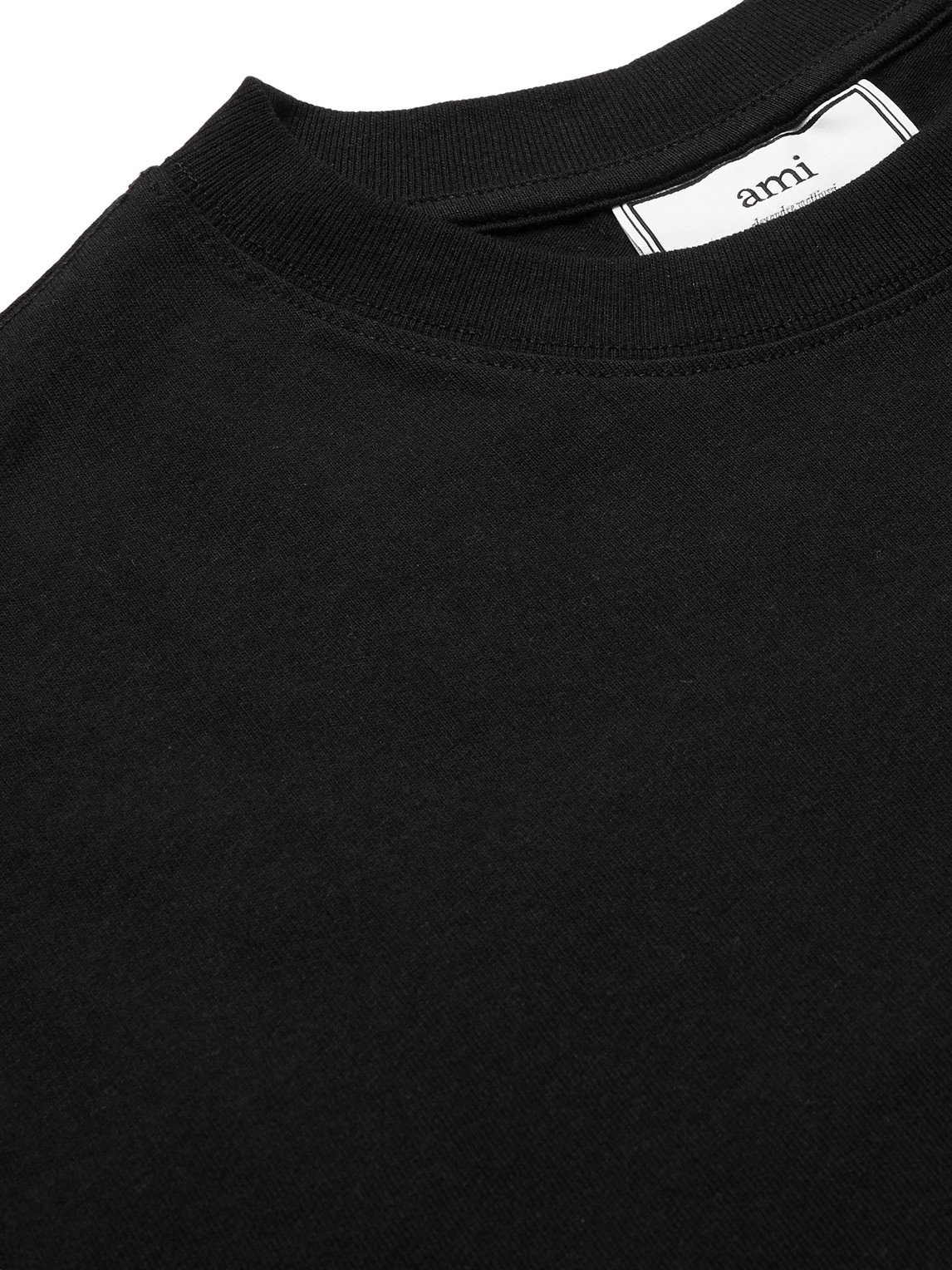 Shop Ami Alexandre Mattiussi Logo-embroidered Cotton-jersey T-shirt In Black