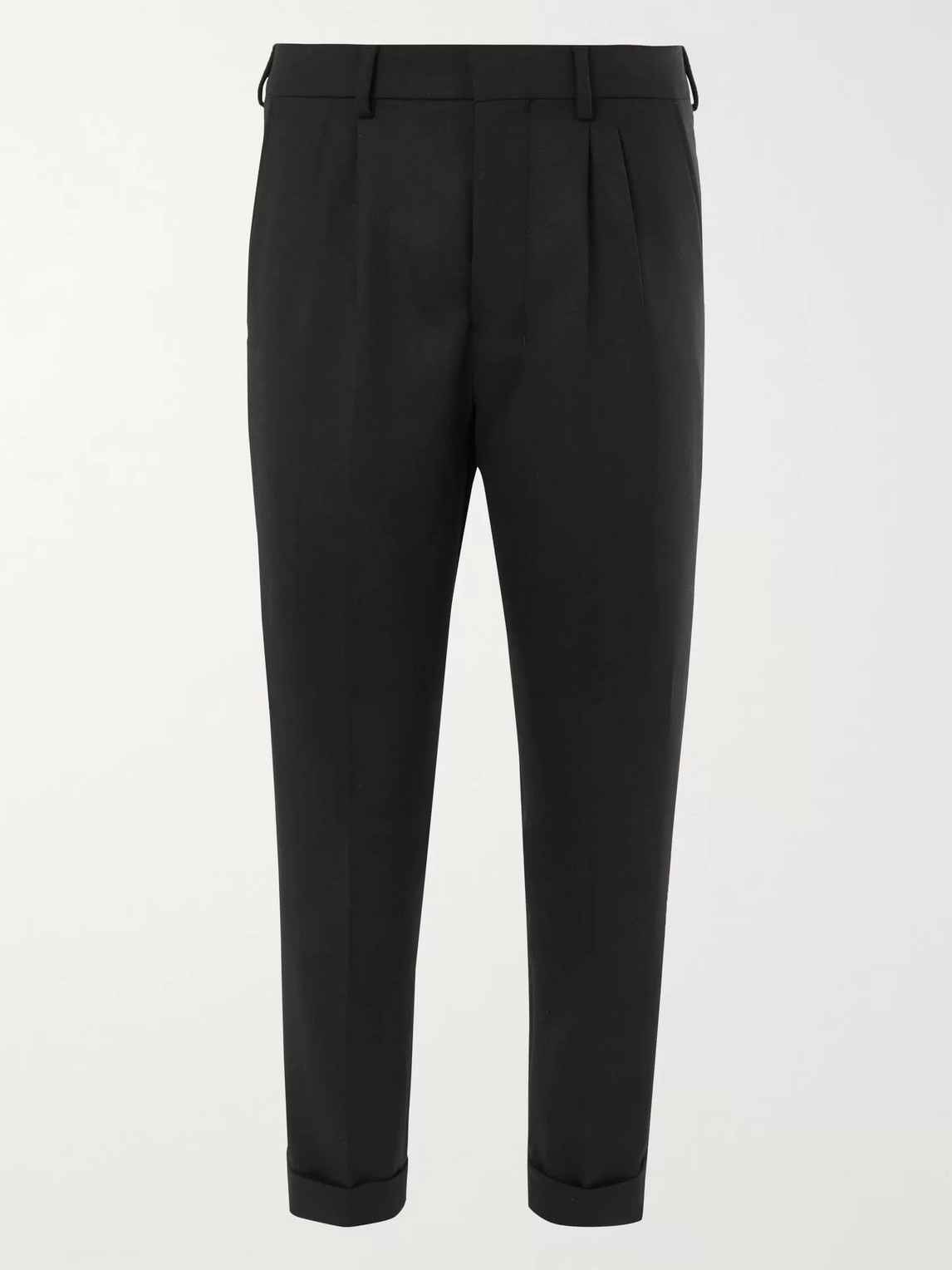 Ami Alexandre Mattiussi Black Cropped Tapered Pleated Flannel Trousers