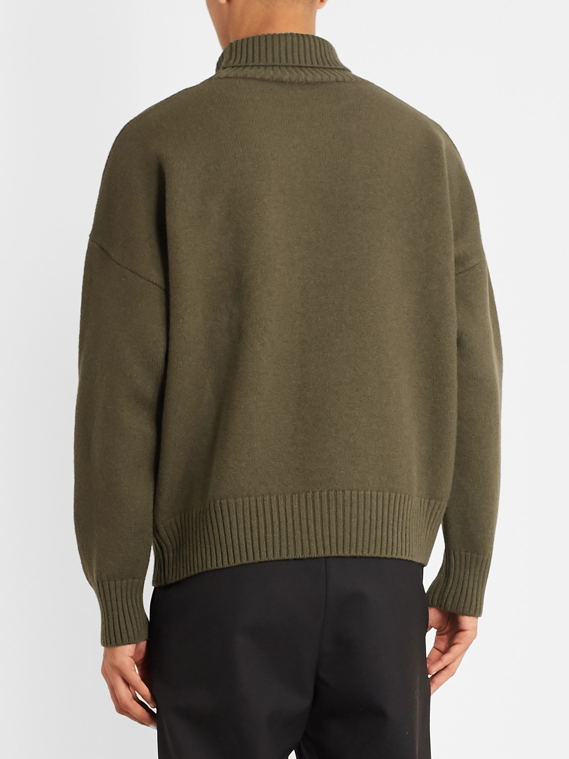Shop Ami Alexandre Mattiussi Logo-intarsia Merino Wool Rollneck Sweater In Green
