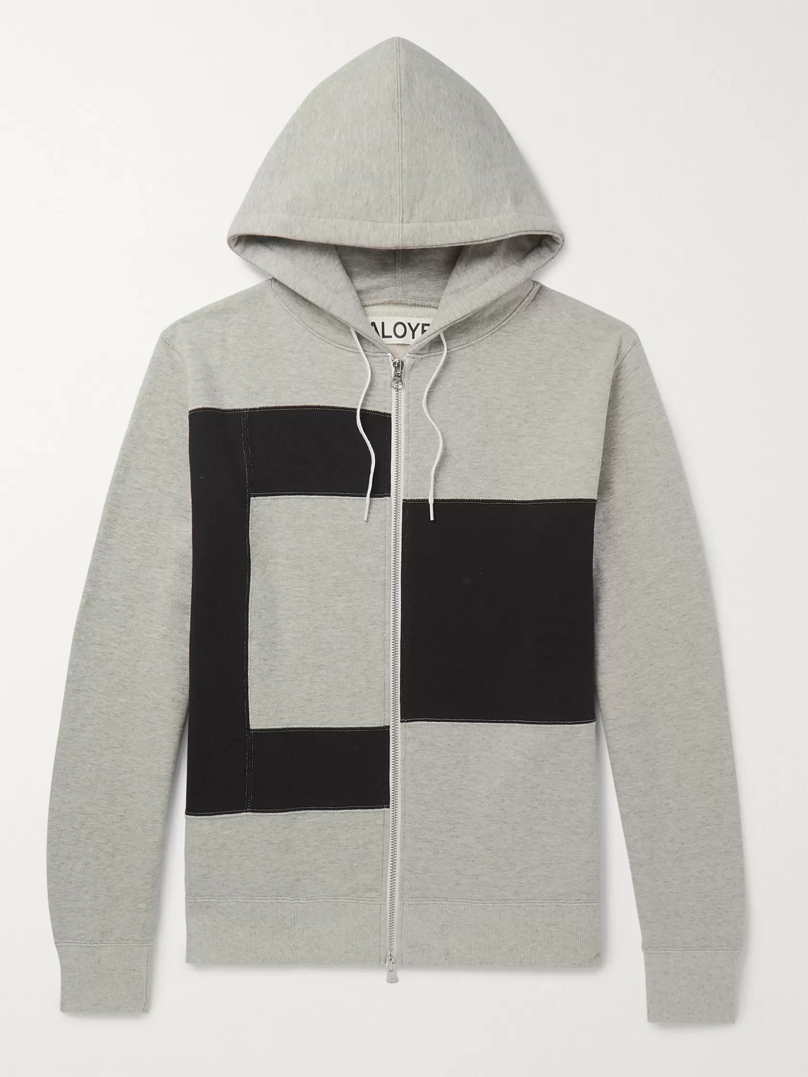 Aloye Colour-block Mélange Loopback Cotton-jersey Zip-up Hoodie In Grey