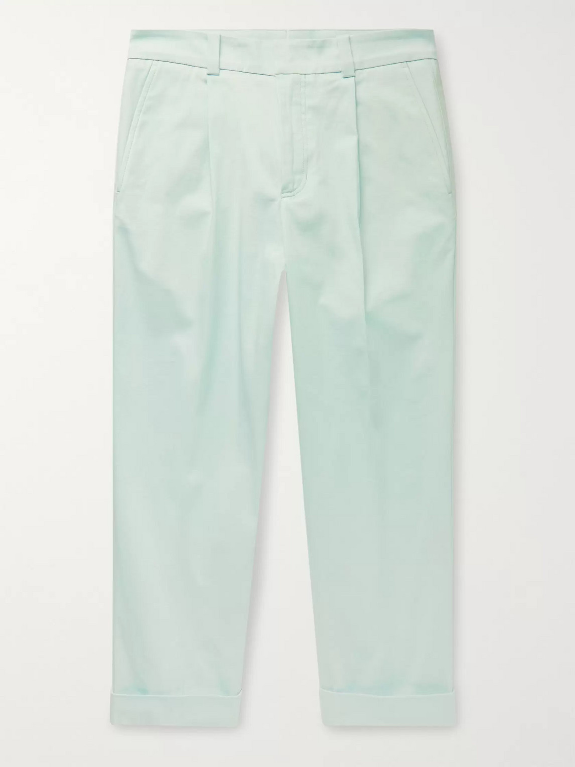 ACNE STUDIOS CROPPED TAPERED PLEATED STRETCH-COTTON TROUSERS