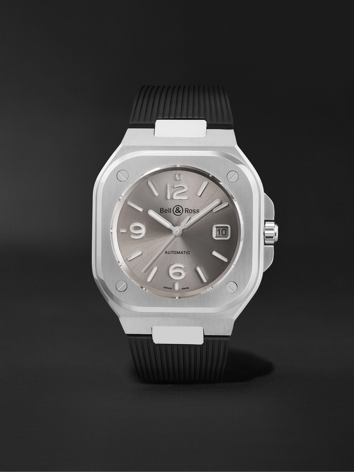 Bell & Ross Br 05 Grey Steel Automatic 40mm Stainless Steel And Rubber Watch, Ref. No. Br05a-gr-st/srb In Silver