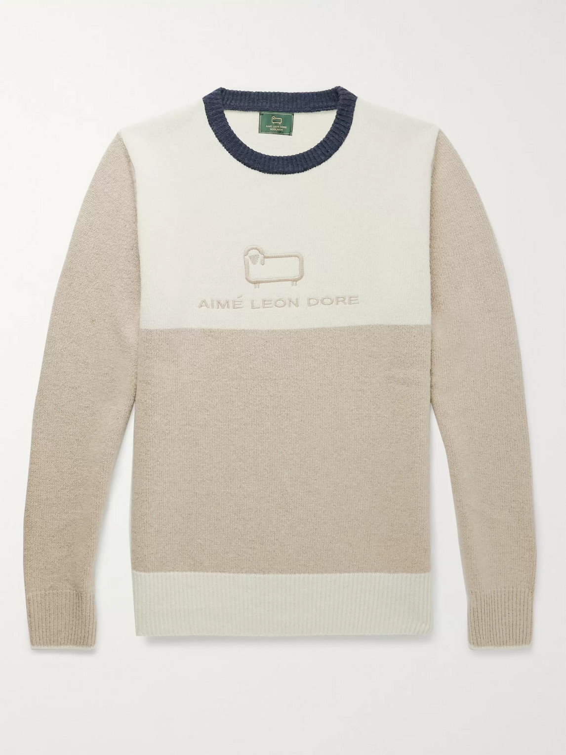 Aimé Leon Dore Woolrich Logo-embroidered Colour-block Wool Sweater In Neutrals