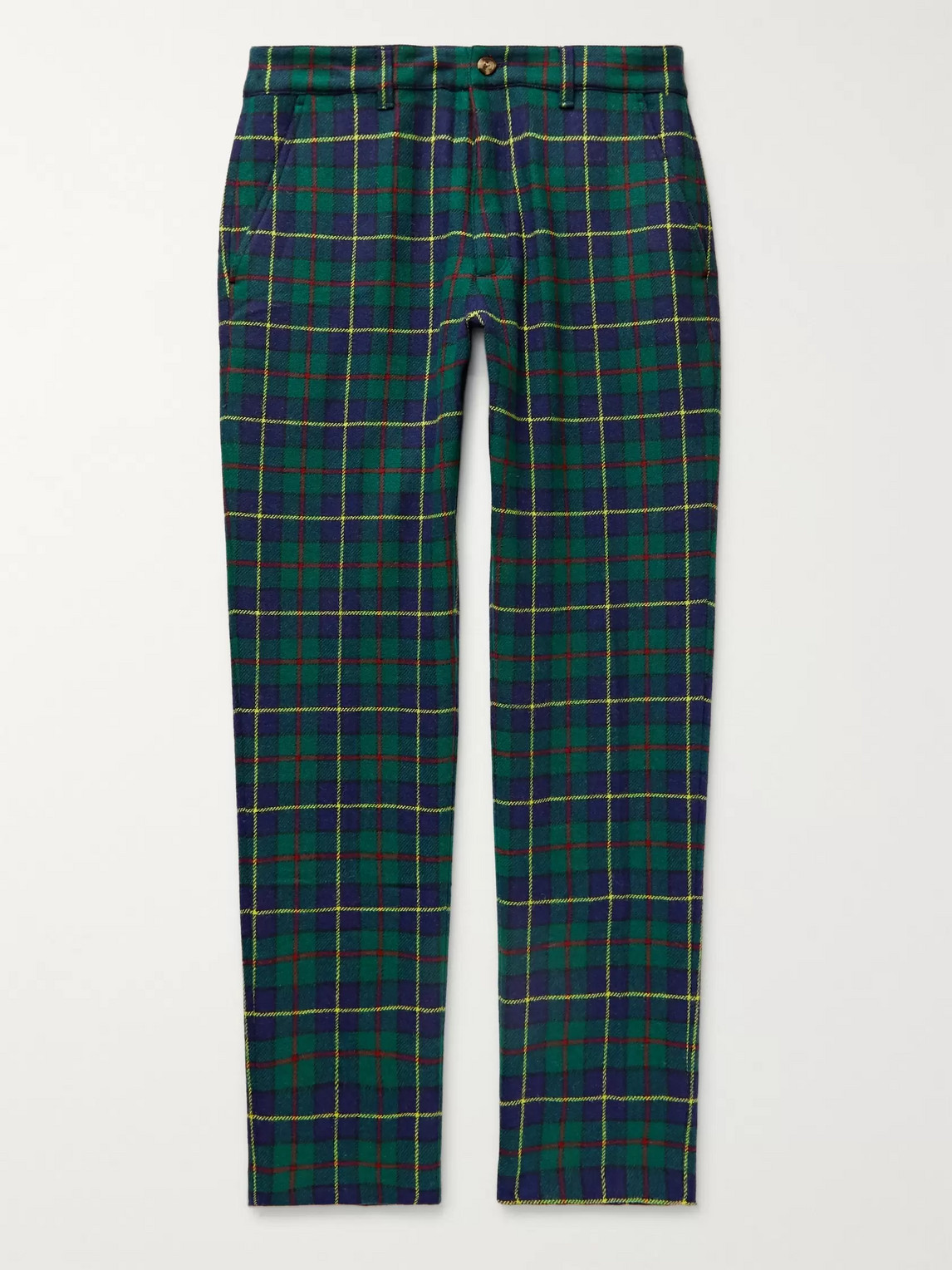 Aimé Leon Dore Slim-fit Checked Wool-blend Trousers In Green