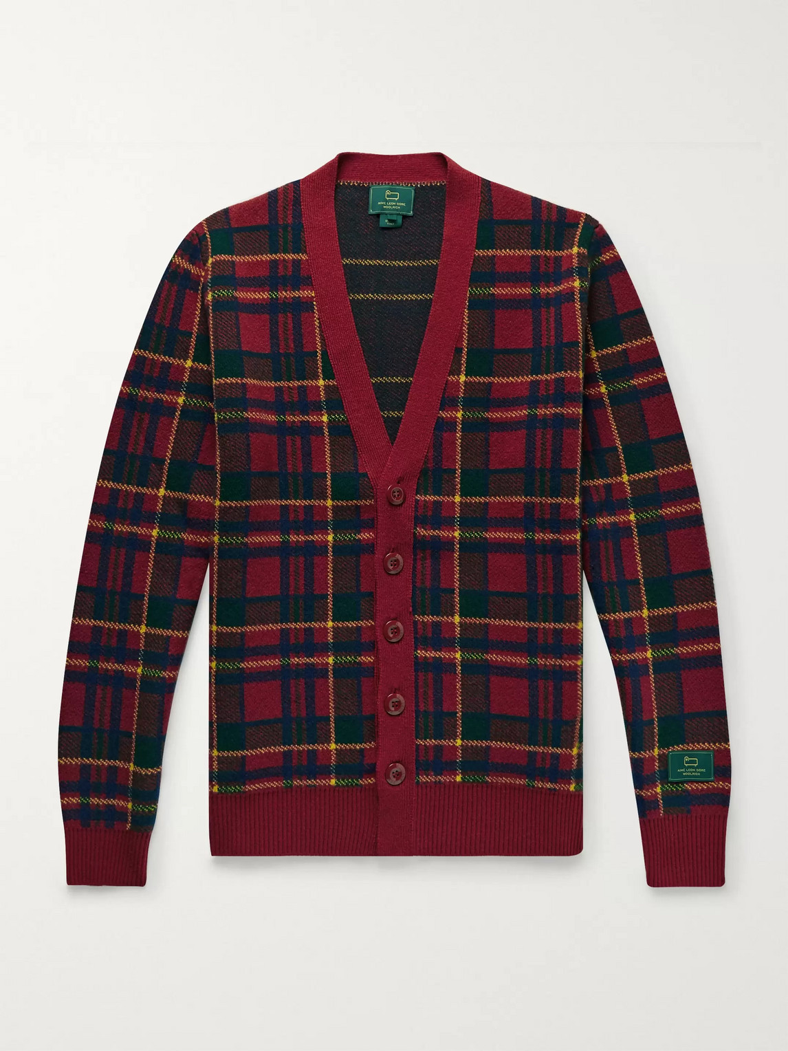 Aimé Leon Dore Woolrich Checked Wool Cardigan In Red