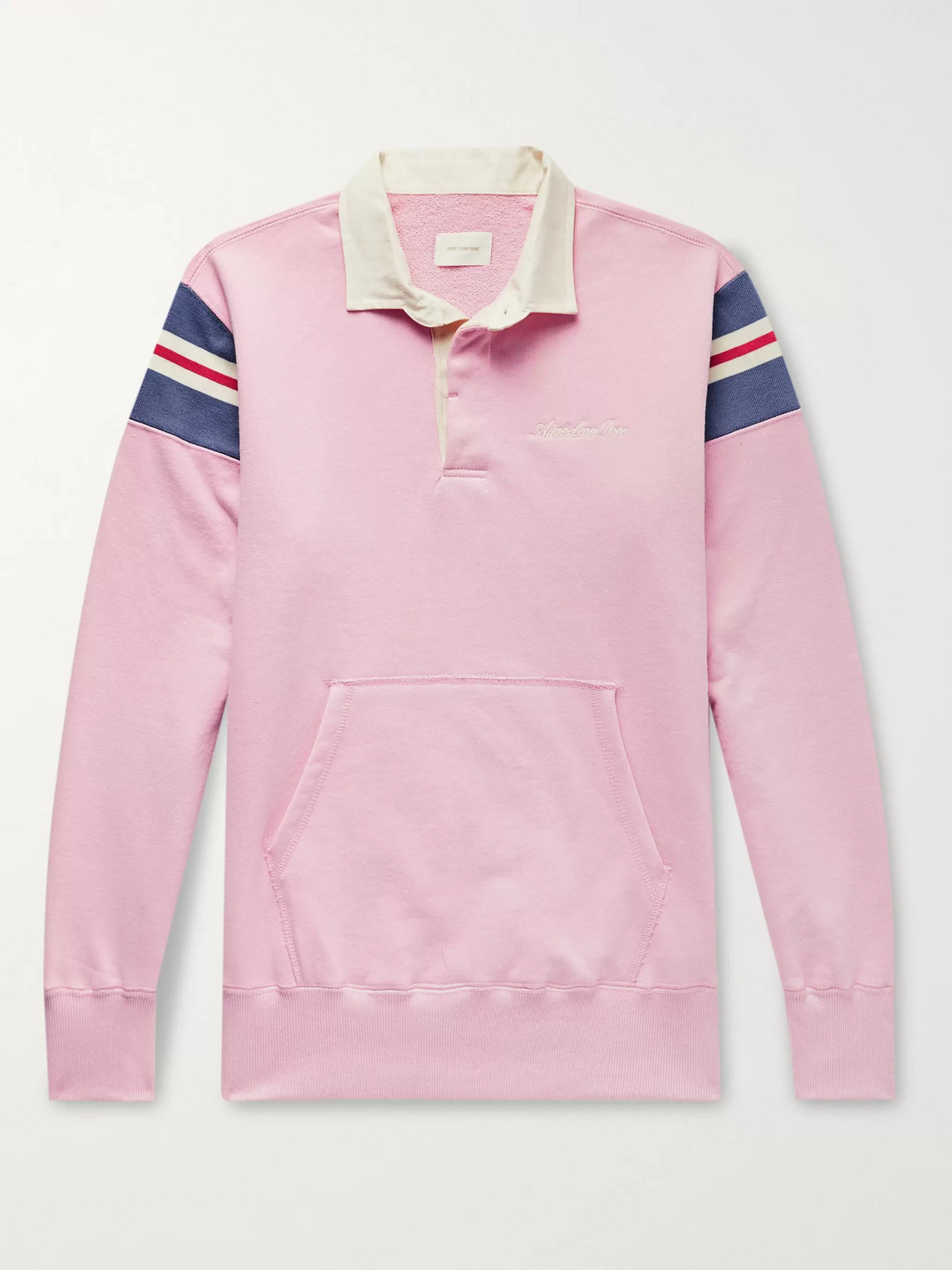 Aimé Leon Dore Logo-embroidered Striped Loopback Cotton-jersey Rugby Sweatshirt In Pink