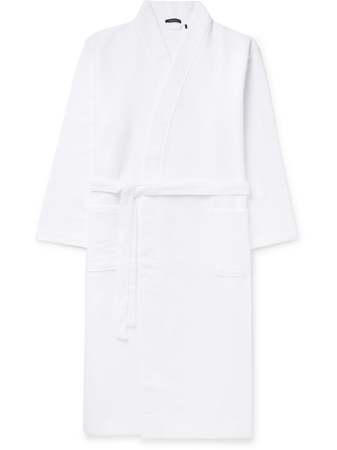Schiesser Waffle-knit Cotton Robe In White