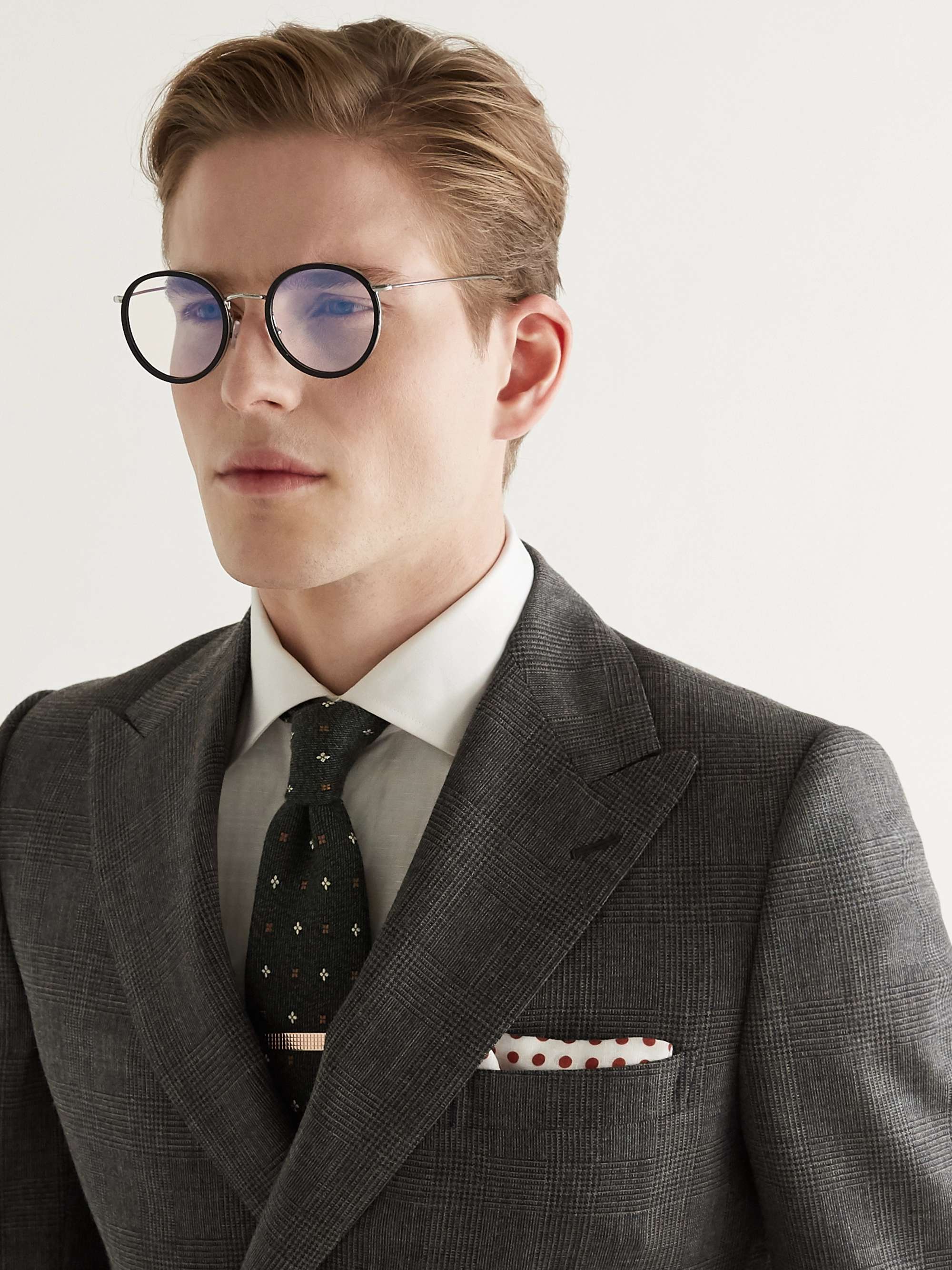 KINGSMAN + Cutler and Gross Round-Frame Acetate and Silver-Tone Optical Glasses