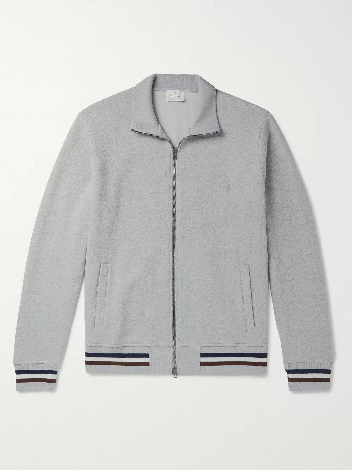 Kingsman Striped Mélange Fleece-back Cotton And Cashmere-blend Zip-up Sweatshirt In Grey
