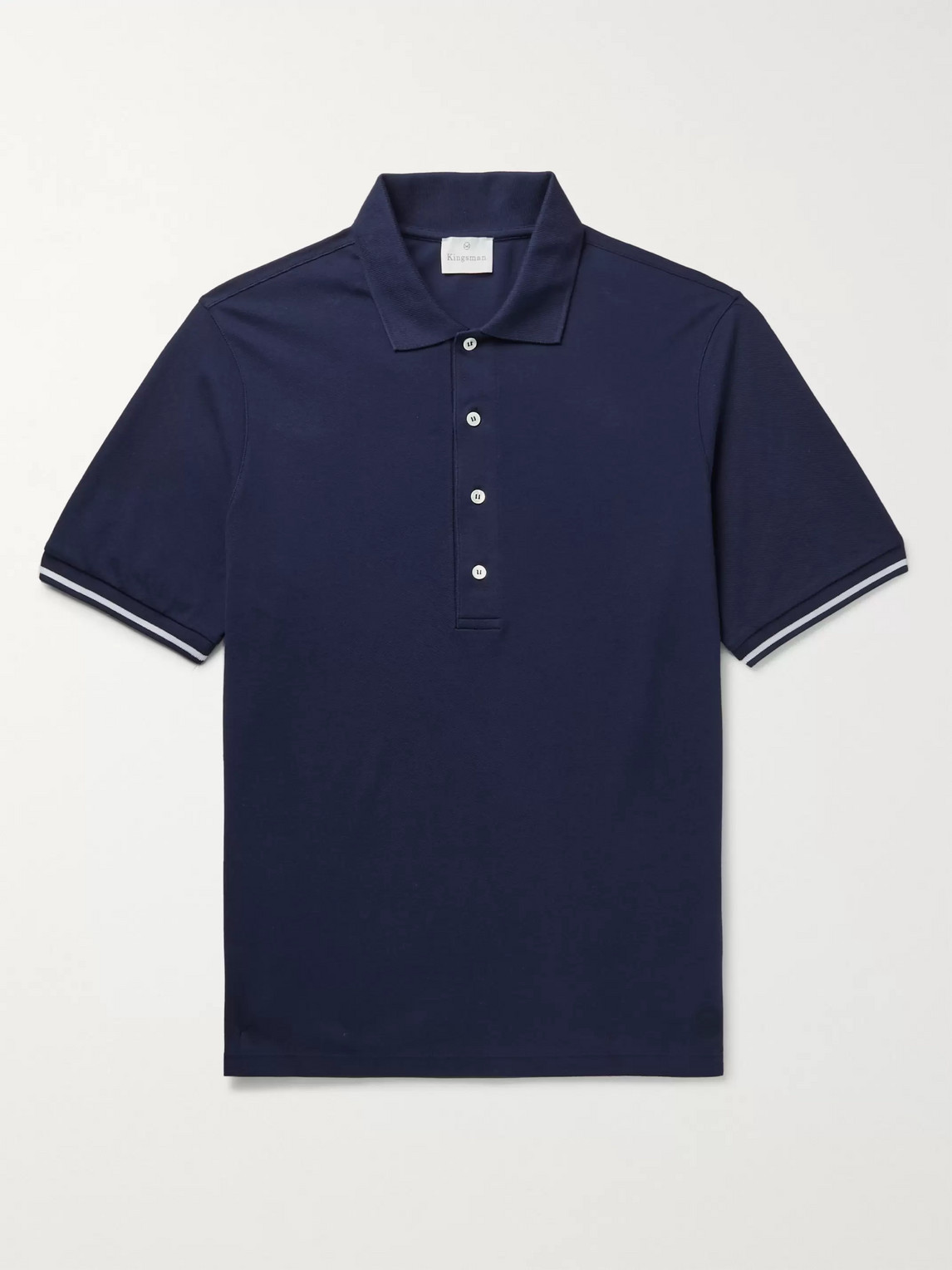 Kingsman Contrast-tipped Cotton-piqué Polo Shirt In Blue