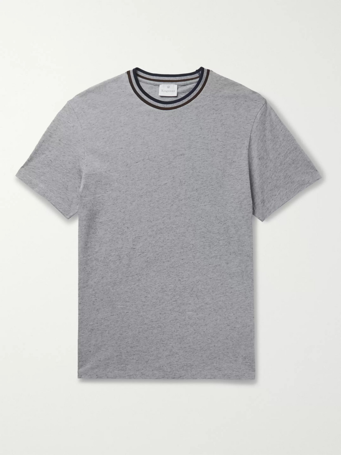 Kingsman Contrast-tipped Mélange Cotton And Cashmere-blend Jersey T-shirt In Grey