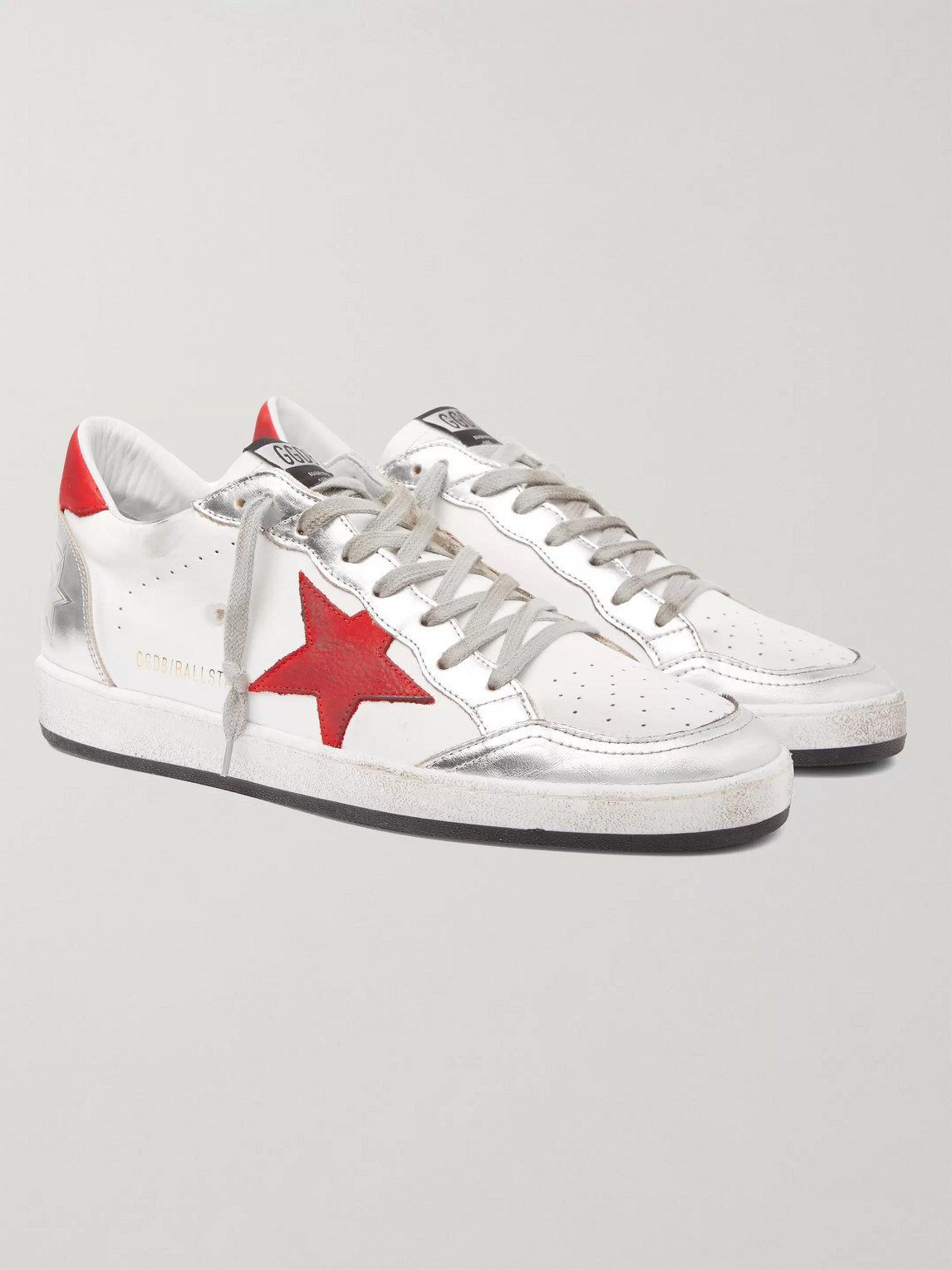 GOLDEN GOOSE BALL STAR DISTRESSED LEATHER SNEAKERS