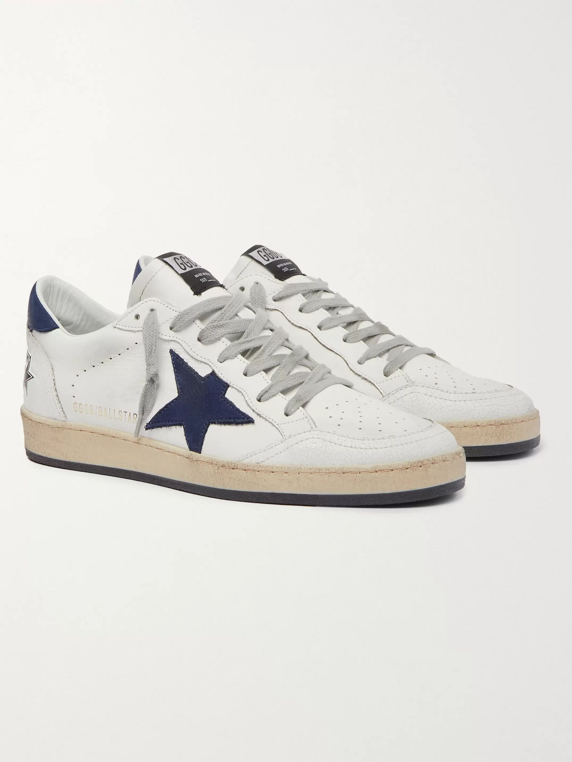 White Ball Star Distressed Leather 