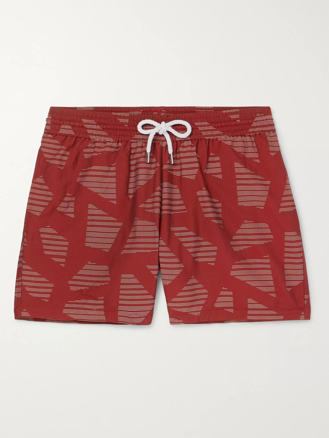 Frescobol Carioca Modernist Slim-fit Short-length Printed Swim Shorts In Red