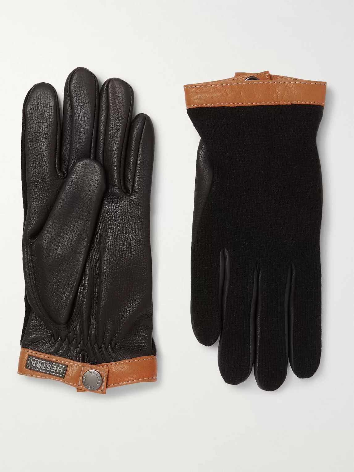 Hestra Tricot-panelled Leather Gloves In Black