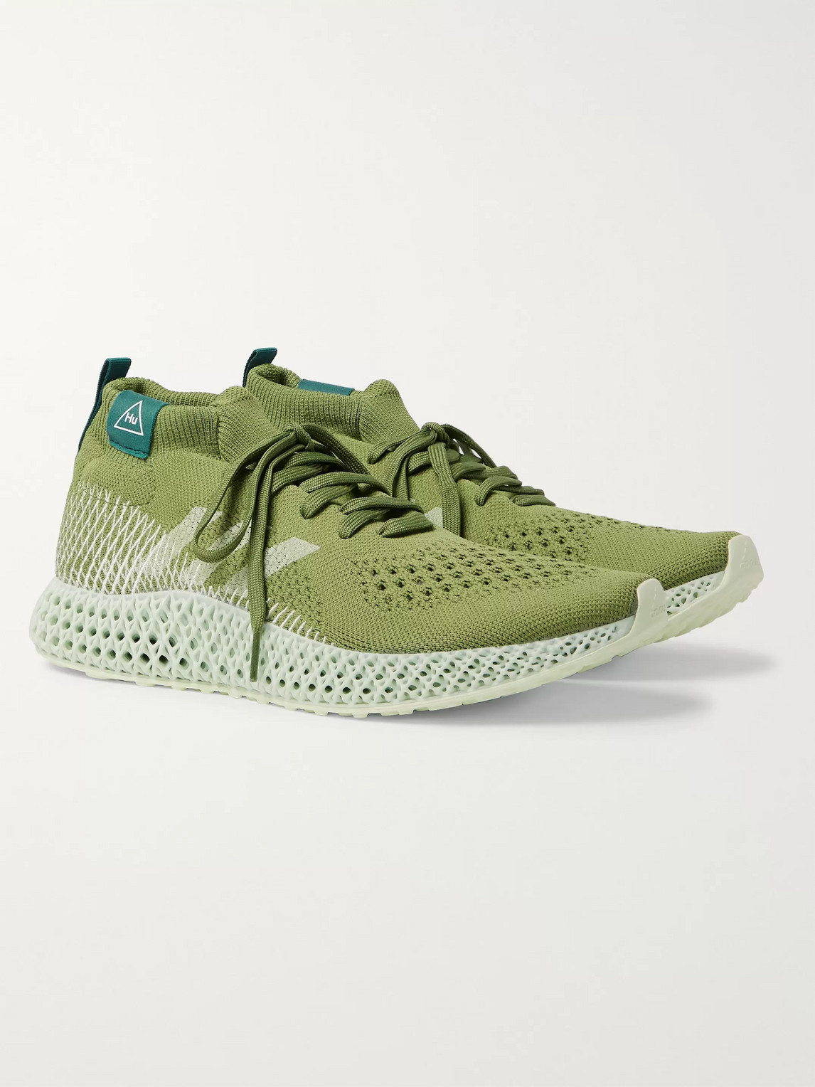 Adidas Consortium Pharrell Williams 4d Runner Embroidered Primeknit Sneakers In Green