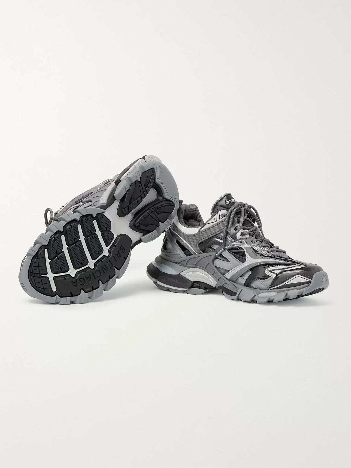 Shop Balenciaga Track Nylon, Mesh And Rubber Sneakers In Gray
