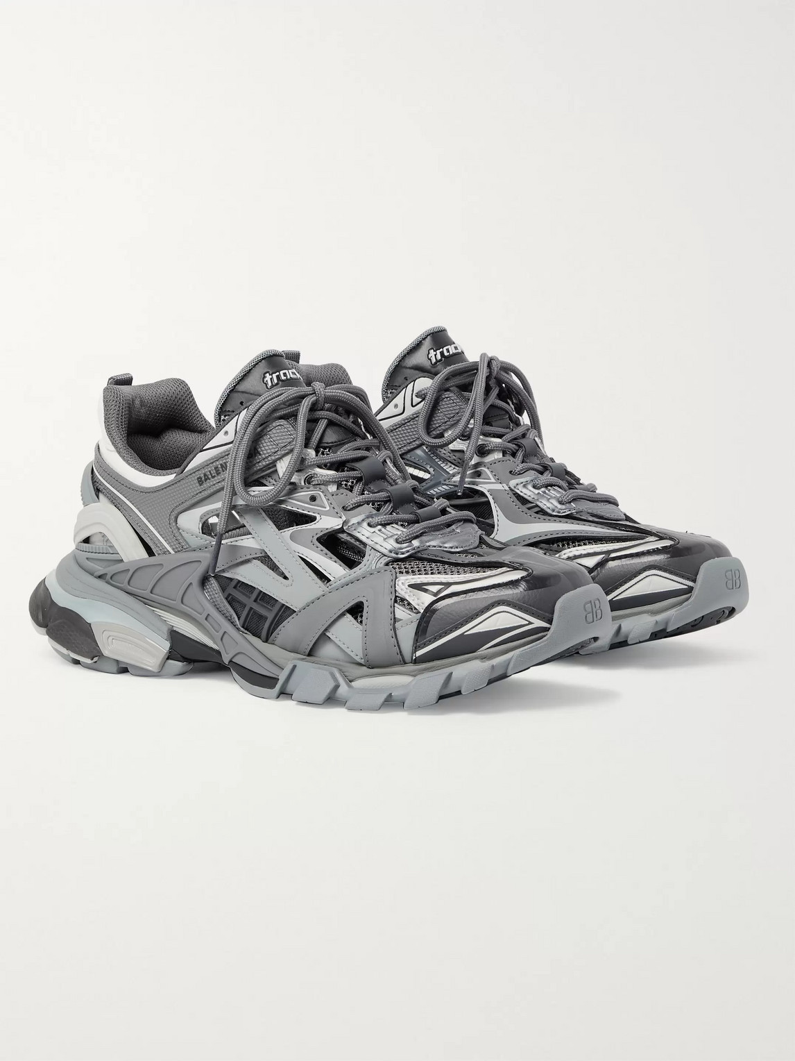 Shop Balenciaga Track Nylon, Mesh And Rubber Sneakers In Gray
