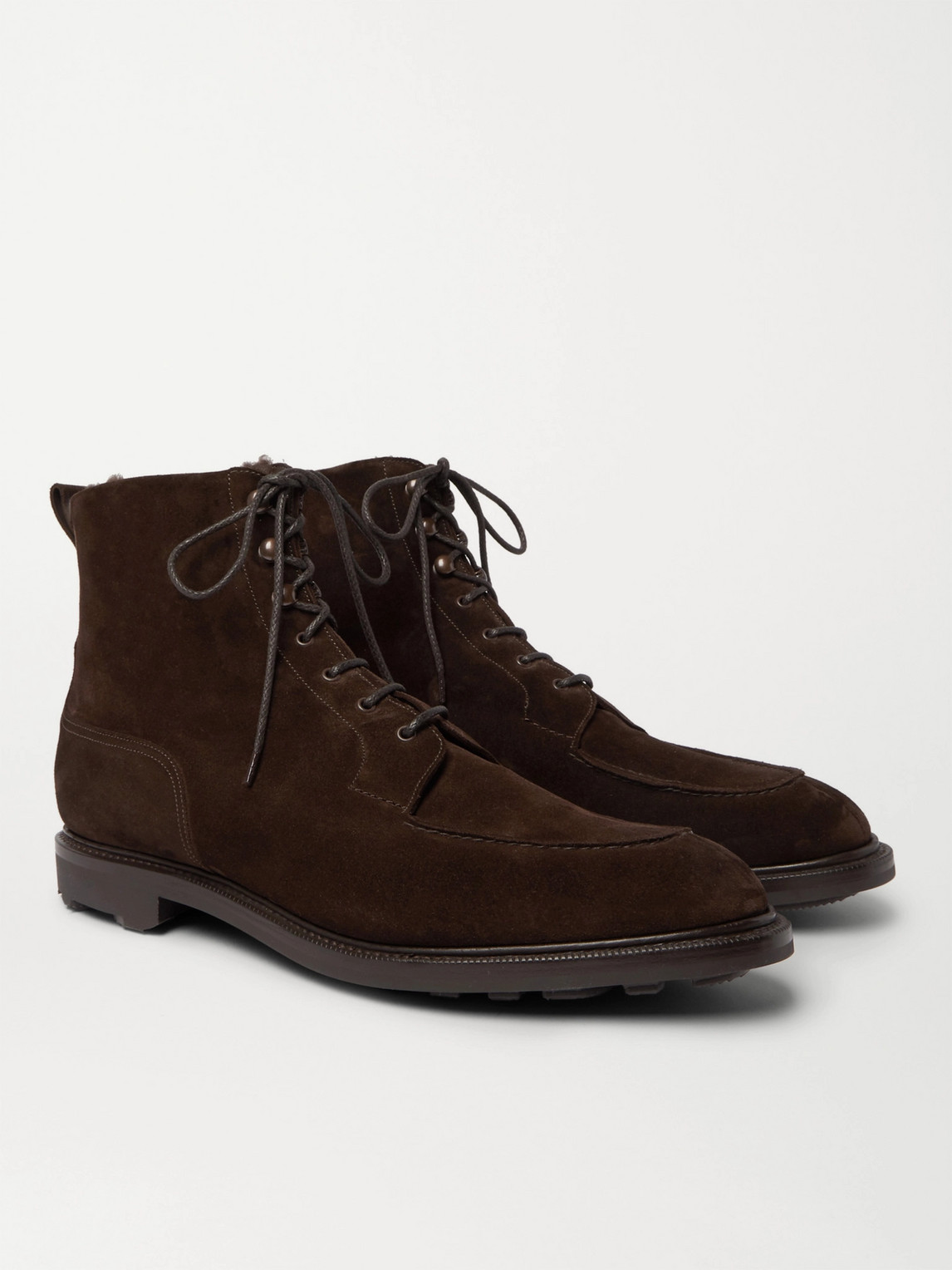 Edward Green Cranleigh Shearling-lined Suede Boots In Brown