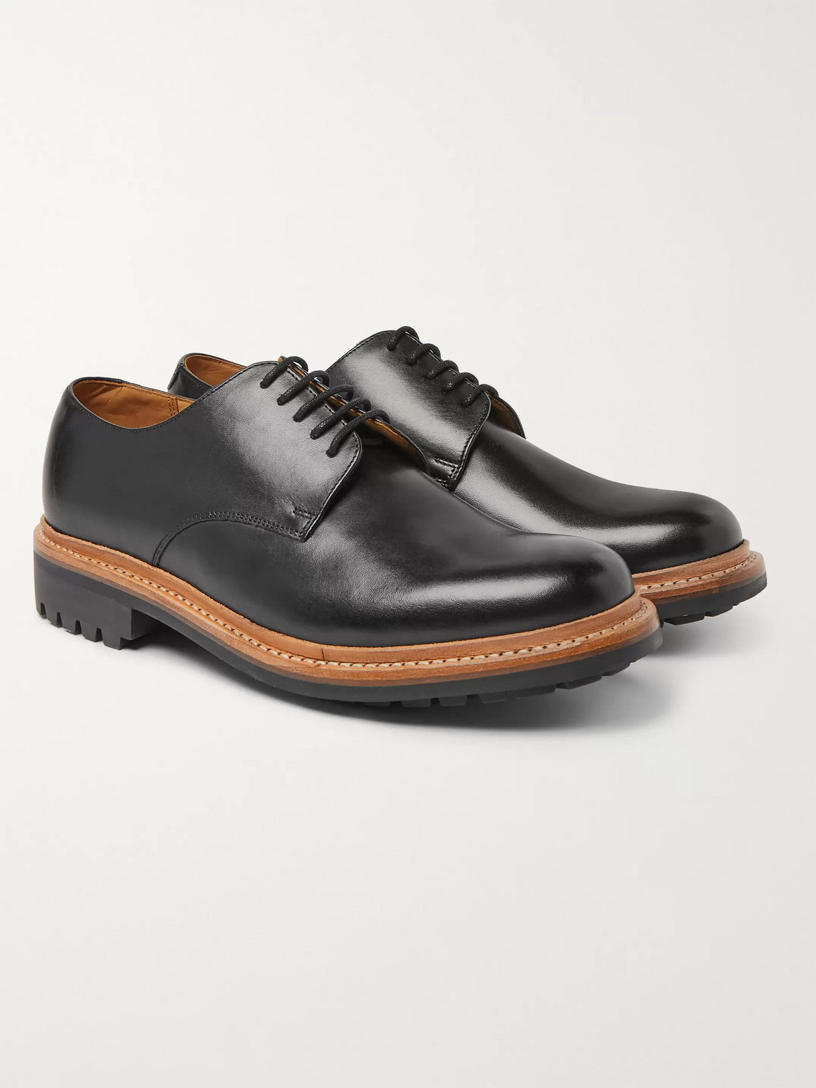 Grenson Curt Leather Derby Shoes In Black