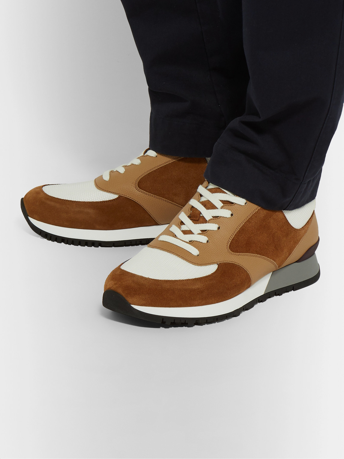 JOHN LOBB FOUNDRY SUEDE, TEXTURED-LEATHER AND MESH trainers