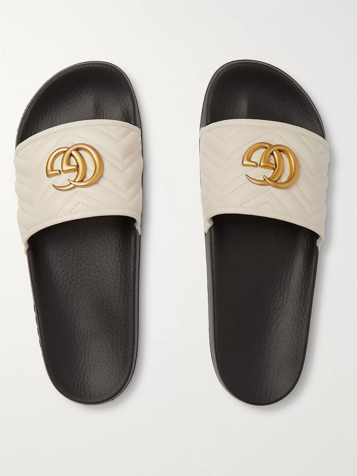 Gucci Pursuit Logo-embellished Quilted Leather Slides In White