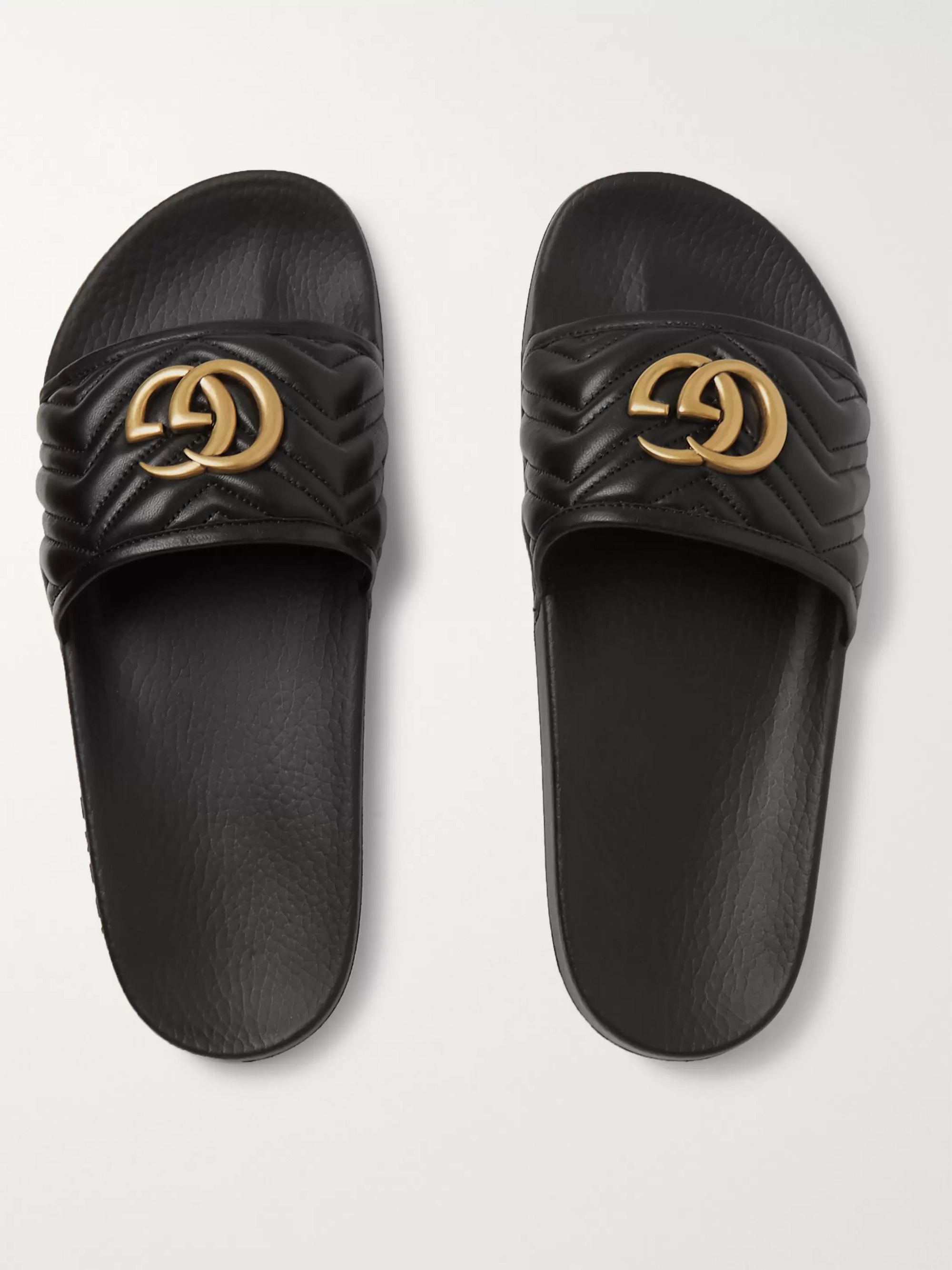 gucci black and gold slides