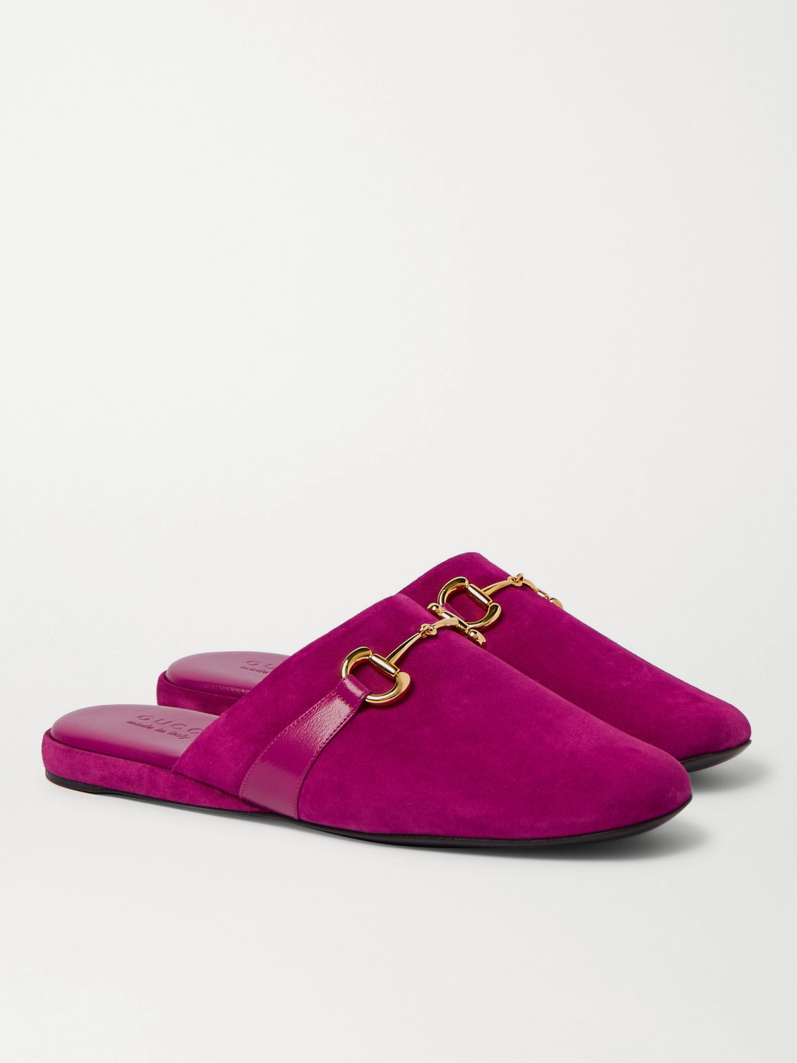 Gucci Pericle Horsebit Suede Slippers In Pink