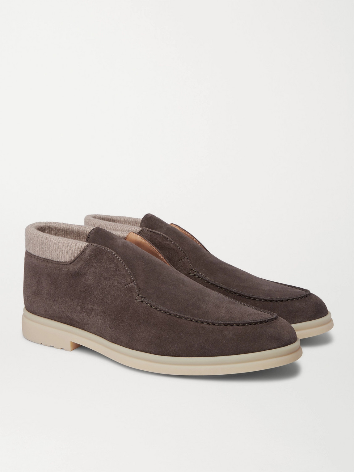 LORO PIANA OPEN WINTERY WALK CASHMERE-TRIMMED SUEDE BOOTS
