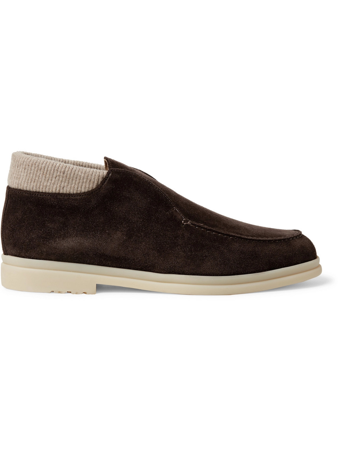Open Wintery Walk Cashmere-Trimmed Suede Boots