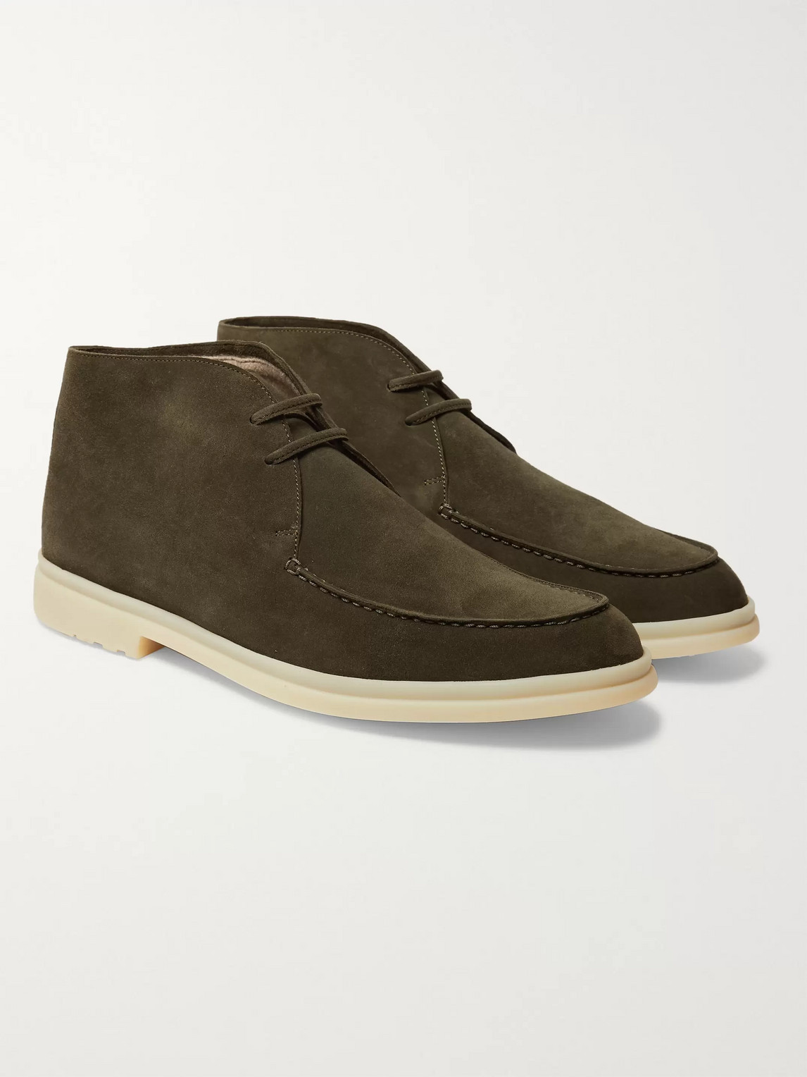 Loro Piana Walk And Walk Cashmere-lined Suede Boots In Green