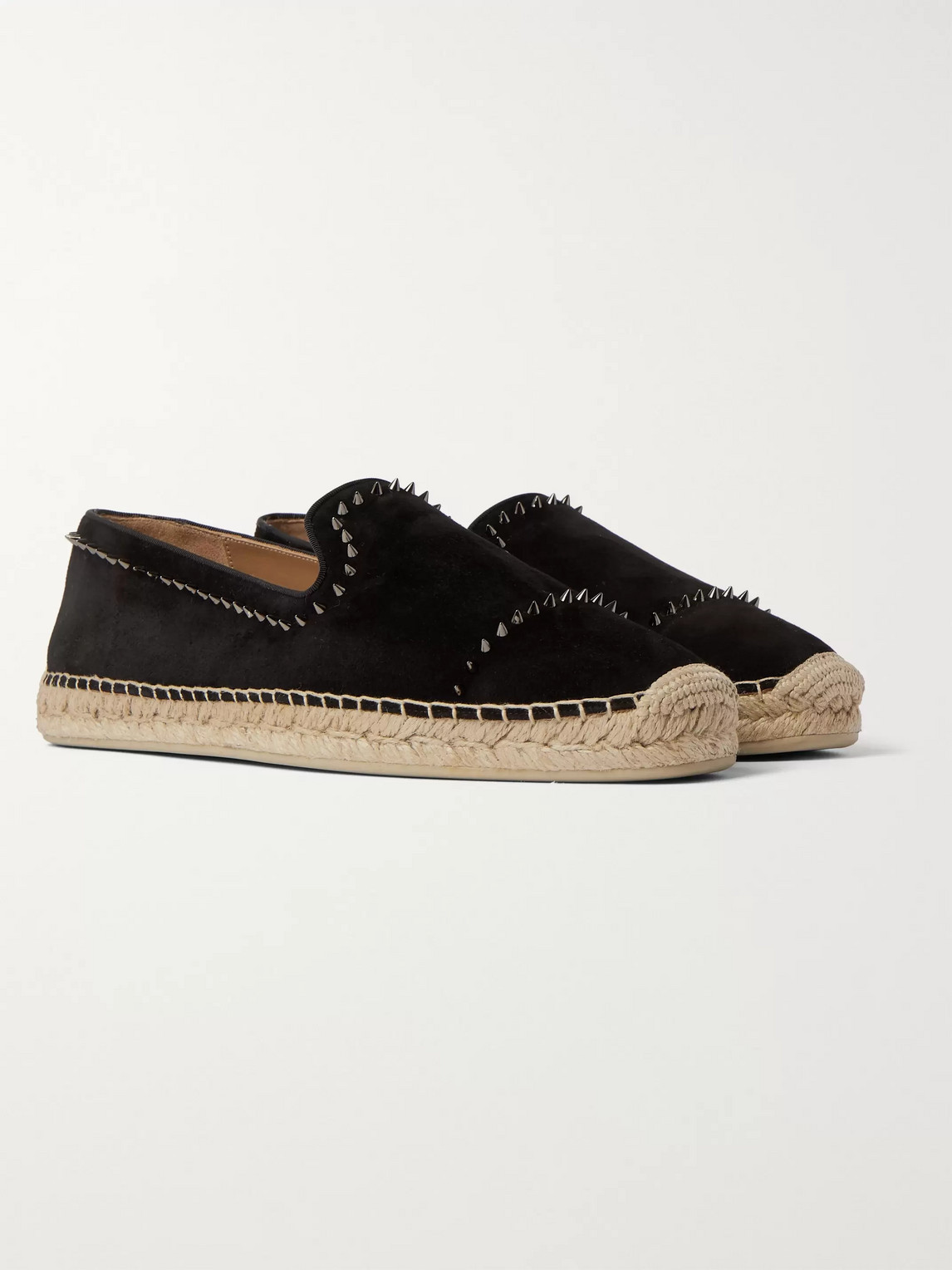 Christian Louboutin Spiked Grosgrain-trimmed Suede Espadrilles In Black