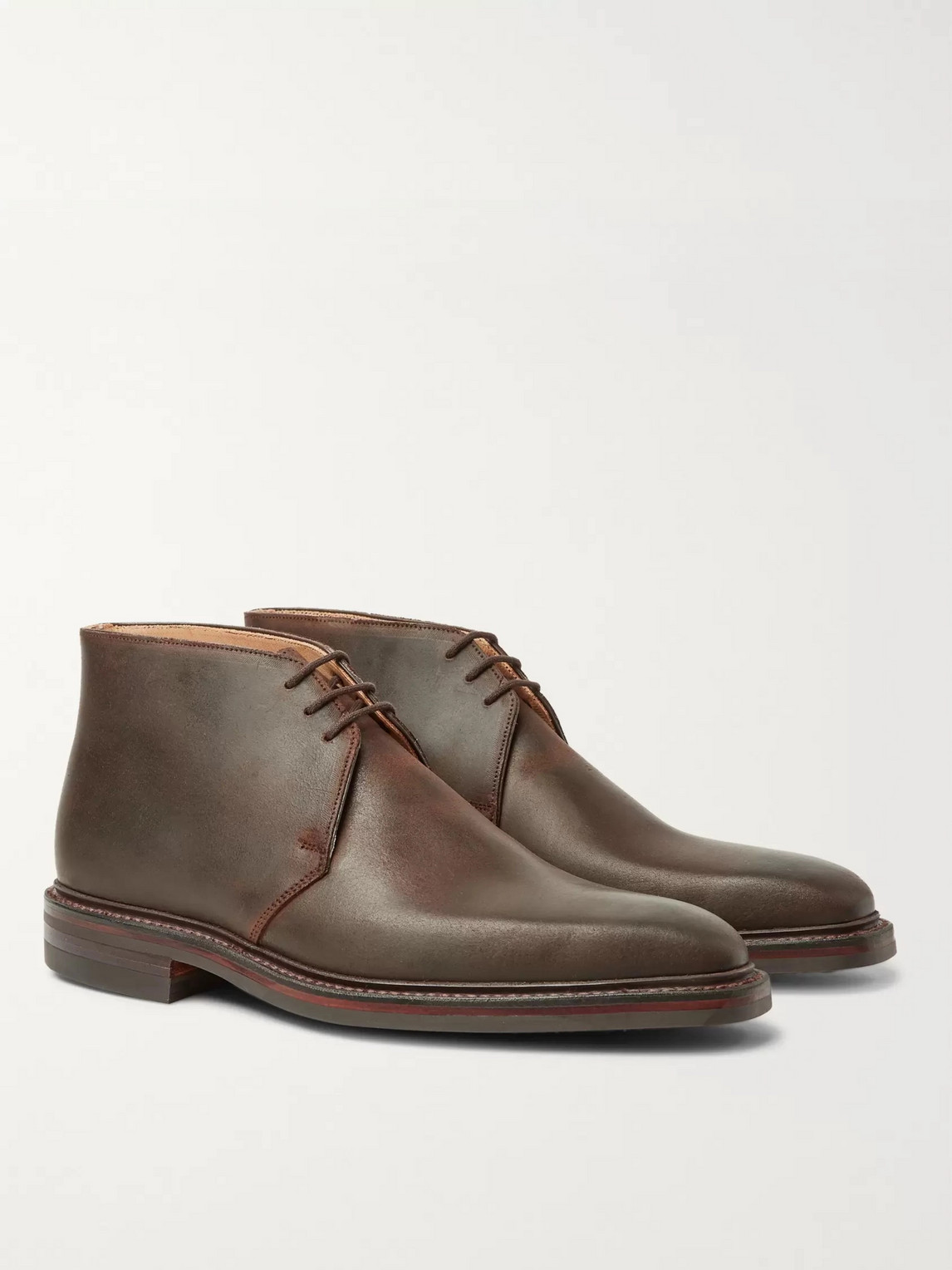 George Cleverley Nathan Distressed Leather Chukka Boots In Brown