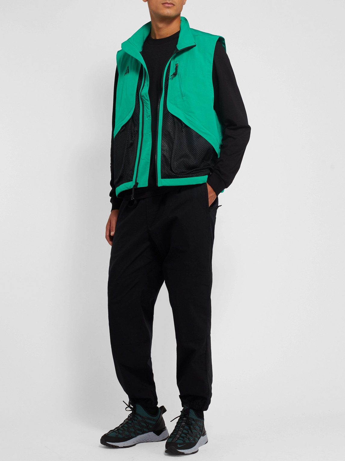 Nike Acg Logo-embroidered Shell And Mesh Gilet In Green