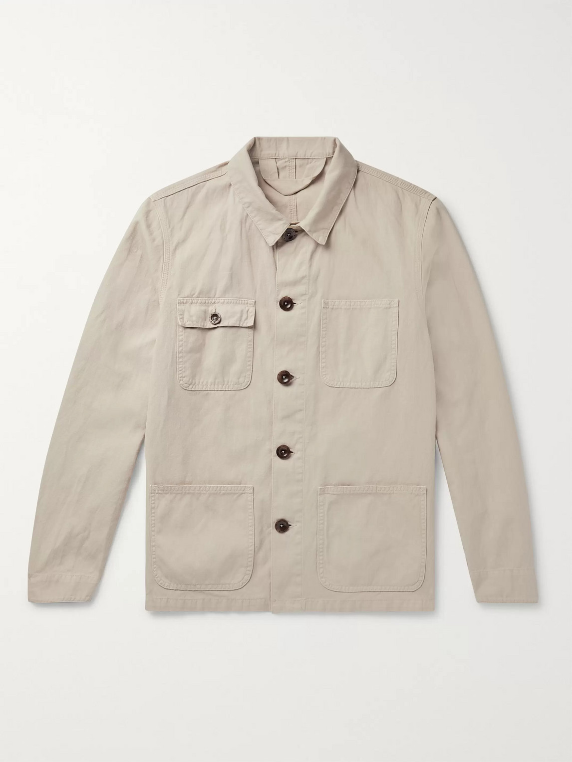 Altea Sheffield Cotton And Linen-blend Canvas Chore Jacket In Neutrals