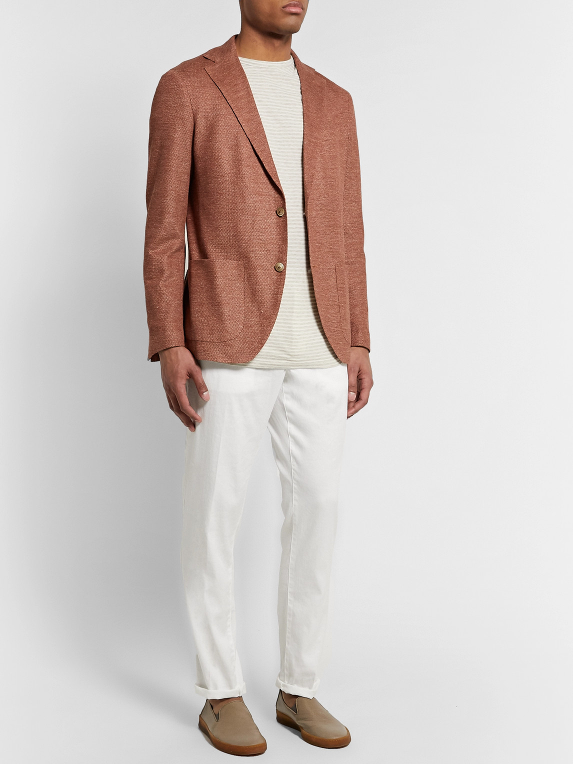 Altea Tito Slim-fit Unstructured Herringbone Linen And Cotton-blend Blazer In Orange