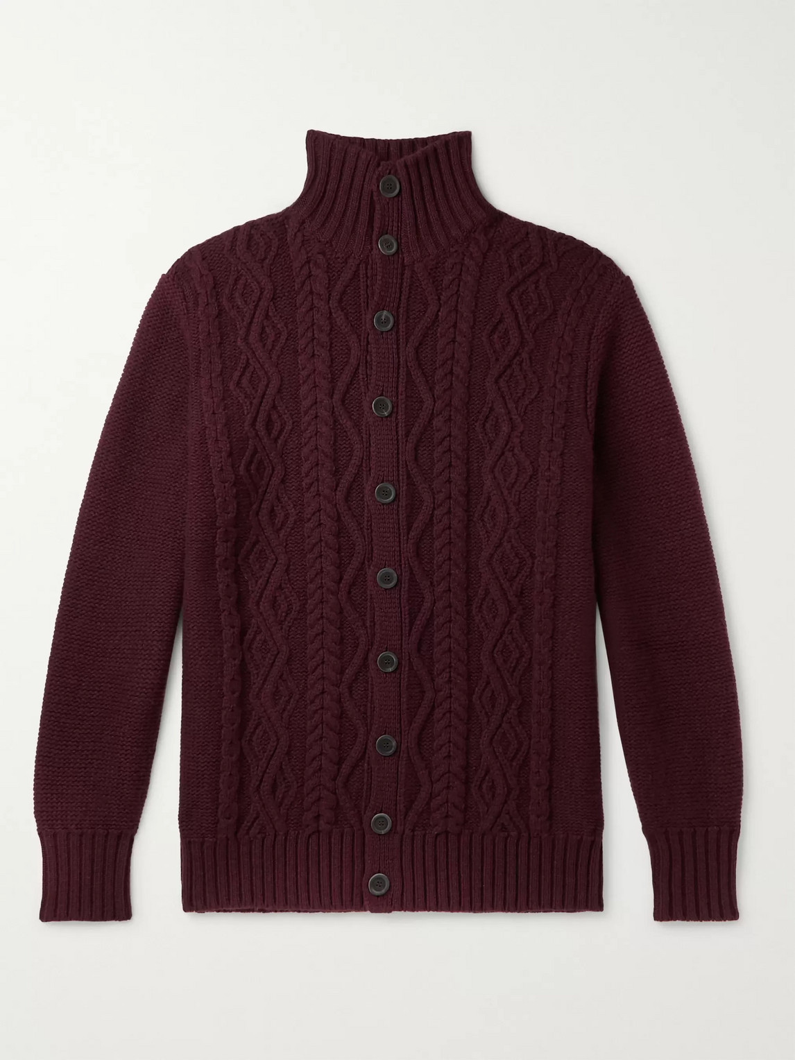 Anderson & Sheppard Cable-knit Merino Wool Cardigan In Burgundy
