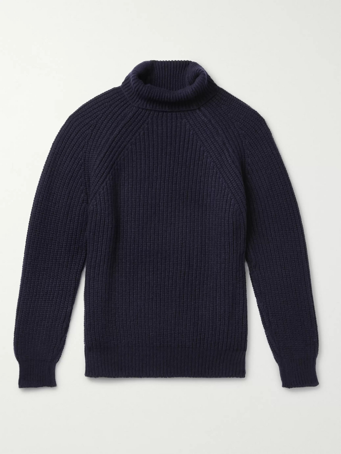 Anderson & Sheppard Ribbed Merino Wool Rollneck Sweater In Blue