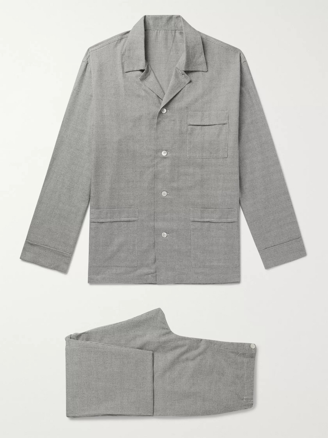 Anderson & Sheppard Prince Of Wales Checked Brushed-cotton Pyjama Set In Gray