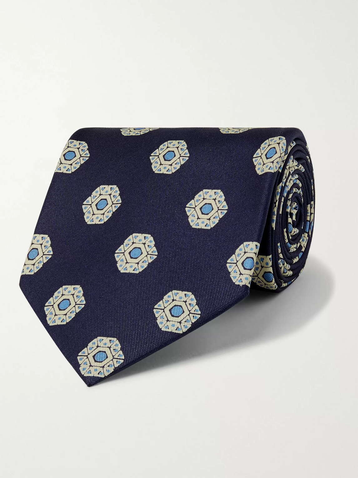 E.marinella 8.5cm Printed Silk-twill Tie In Blue